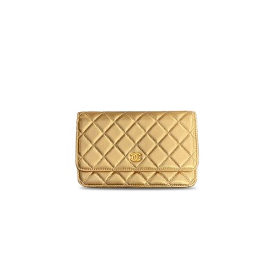 CHANEL GOLD QUILTED LEATHER WALLET ON CHAIN WOC AP0250 (19*13*3cm)
